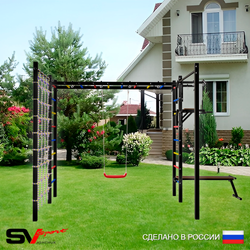 Уличная шведская стенка Sv Sport рукоход с комплектом турник прямой 2шт У5176 (Турник/Брусья/Скамья/"Лодочка"/Сетка)