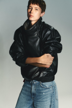 ZARA КУРТКА ИЗ ИСКУССТВЕННОЙ КОЖИ, ЧЕРНЫЙ