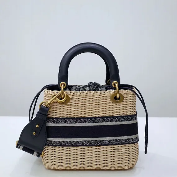 Сумка Dior Lady Dior, модель среднего формата синий/резедово-зеленый
