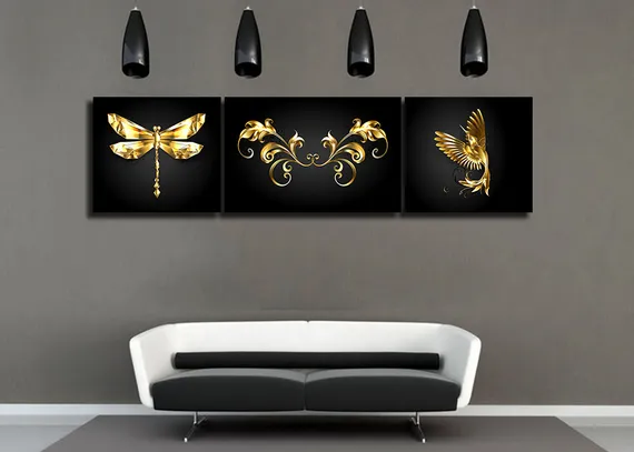 Модульная картина "Золото на черном"