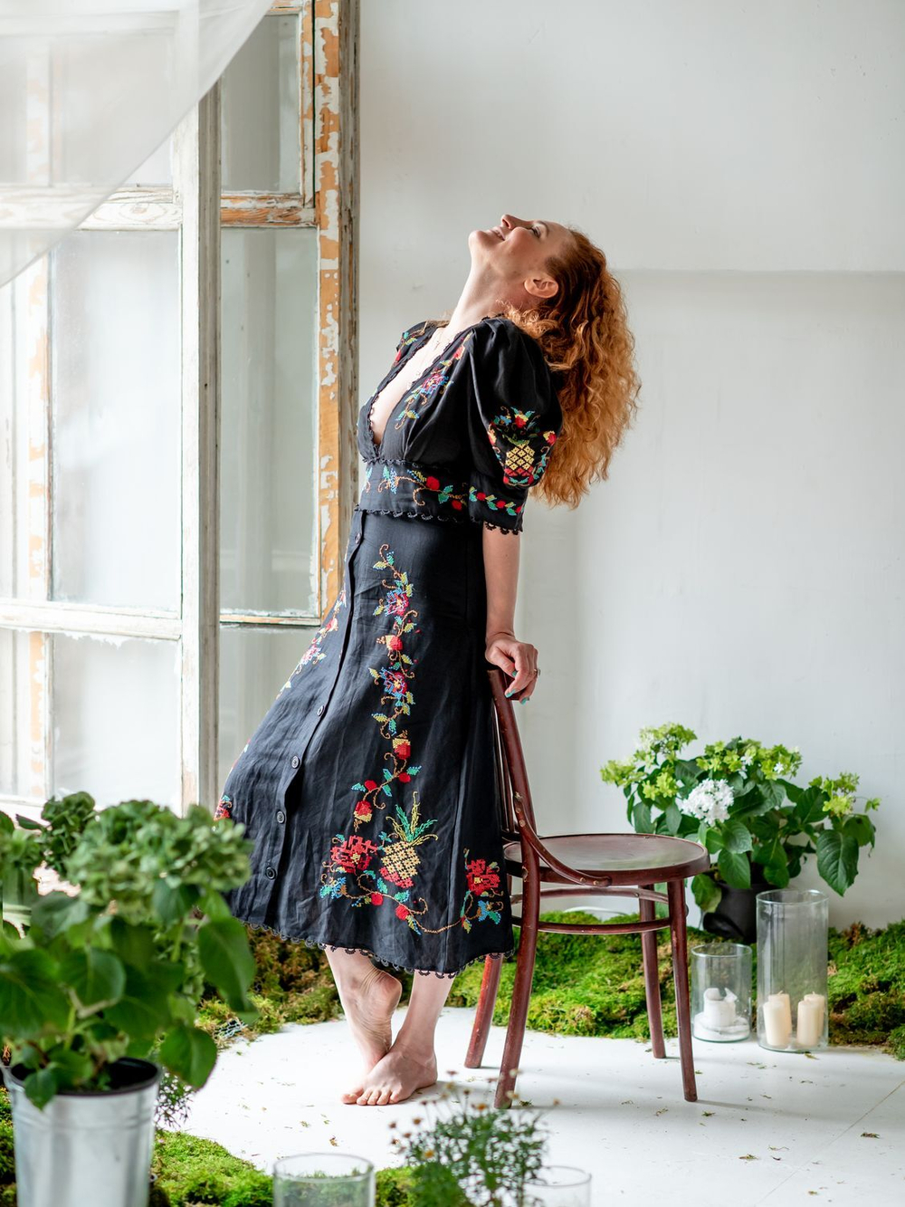 Бохо платье черное с вышивкой