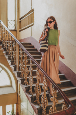 Юбка асимметричная двухслойная из бежевого батиста