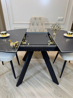 Круглый раздвижной стол "Бонжур", керамогранит, черный мрамор и стулья "Лондон"