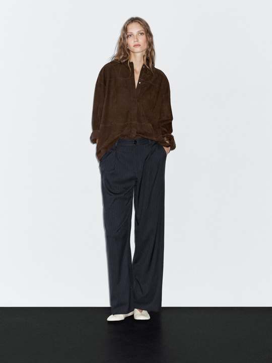 Massimo Dutti Широкие брюки в тонкую полоску со средней посадкой, темно-синий