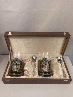 Чайный набор подстаканников (Ручная роспись Палех) №10