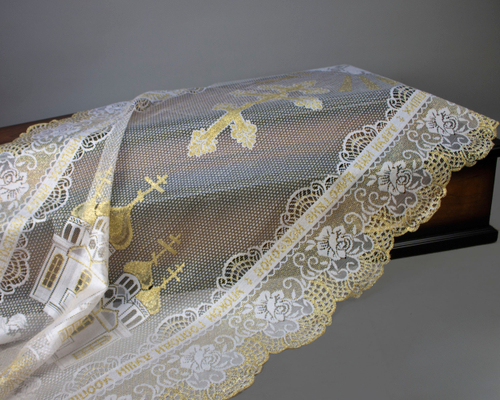 Покрывало тюль "Церковь православная" элит золото