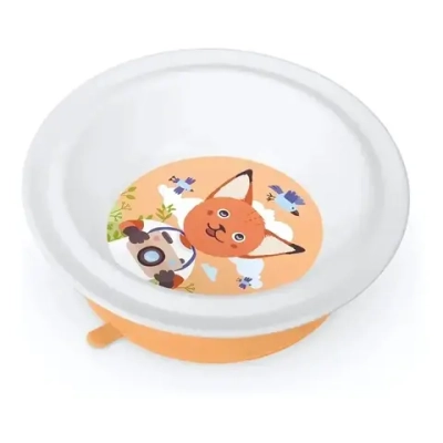 ТАРЕЛКА ДЕТСКАЯ ГЛУБОКАЯ НА ПРИСОСЕ С ОРАНЖЕВЫМ ДЕКОРОМ (Белый)
