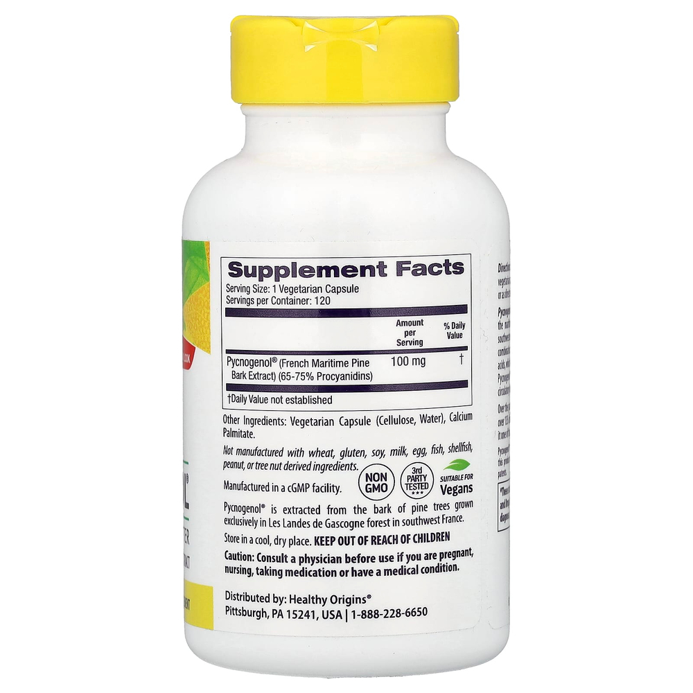 Healthy Origins, Pycnogenol®, 100 мг, 120 растительных капсул