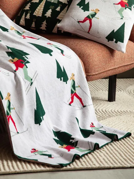 Плед из хлопка с новогодним рисунком let's ski из коллекции new year essential, 130x180 см