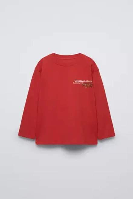 ZARA ФУТБОЛКА С НАДПИСЬЮ, КРАСНЫЙ