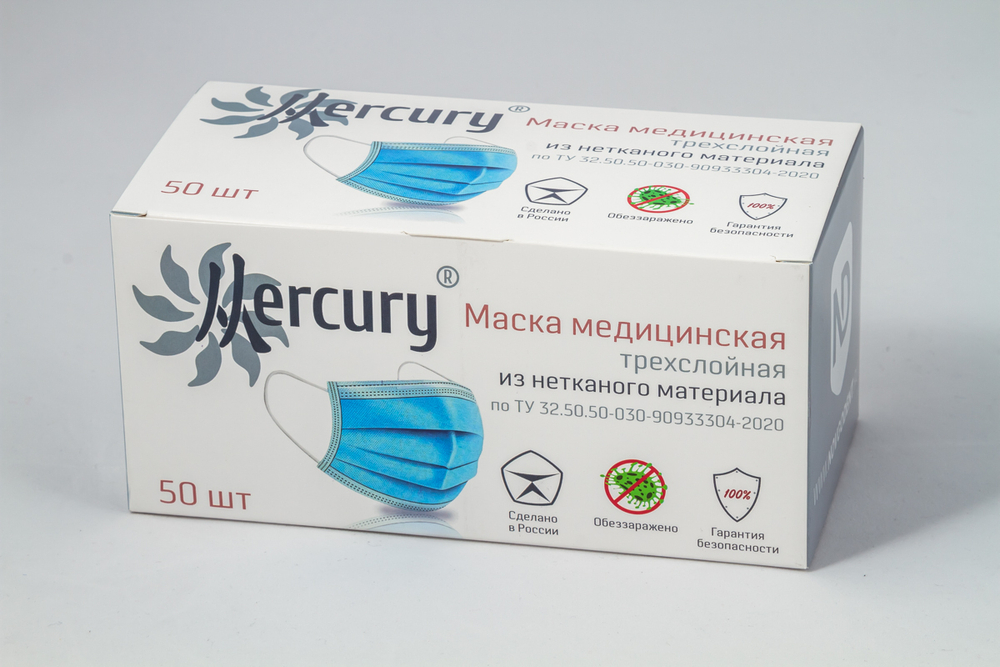 Маски медицинские 3-слойные Mercury