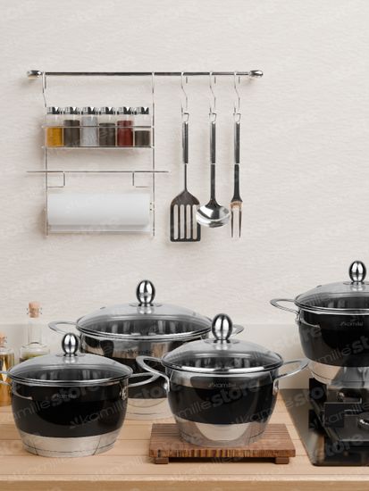 Набор кастрюль 8 предметов 2 л; 2,7 л; 3,6 л; 5,9 л. Kamille KM 5766 из нержавеющей стали