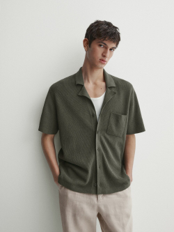 Massimo Dutti Вязаный кардиган с короткими рукавами и пуговицами, хаки