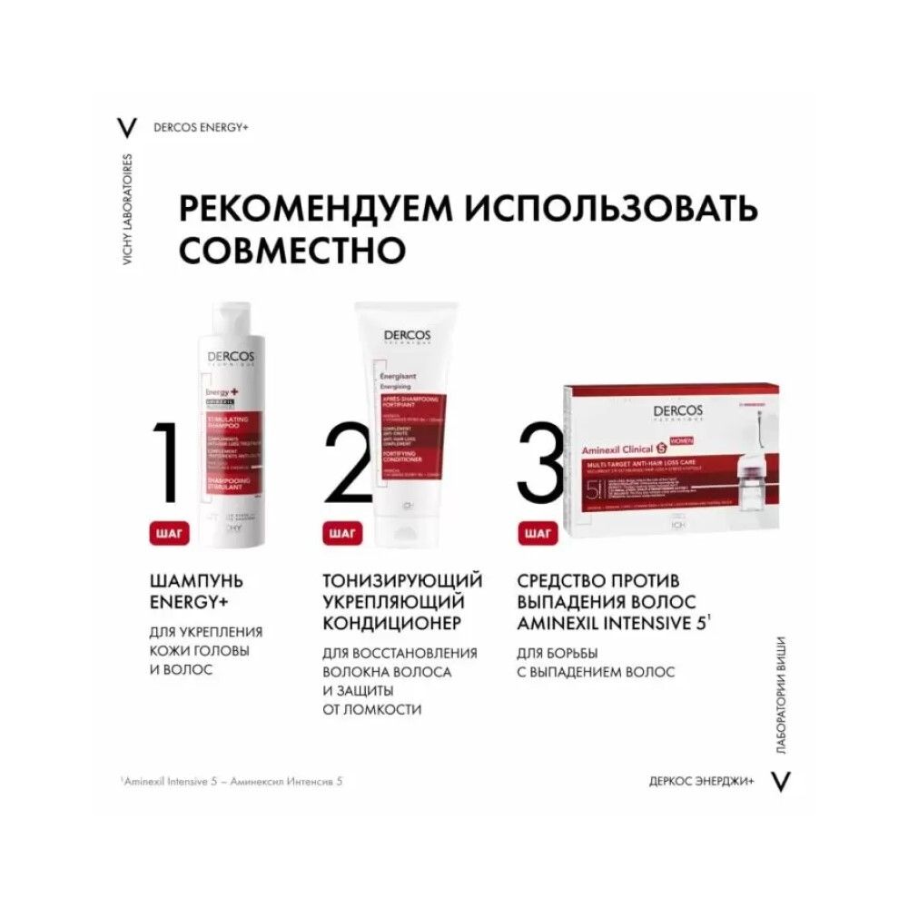 Vichy Dercos Aminexil Energy+ Шампунь против выпадения и истончения волос, 200 мл