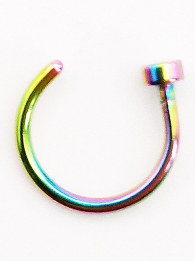 Кольцо 6 мм с фиксатором для пирсинга носа. Медицинская сталь, радужное. 1 шт