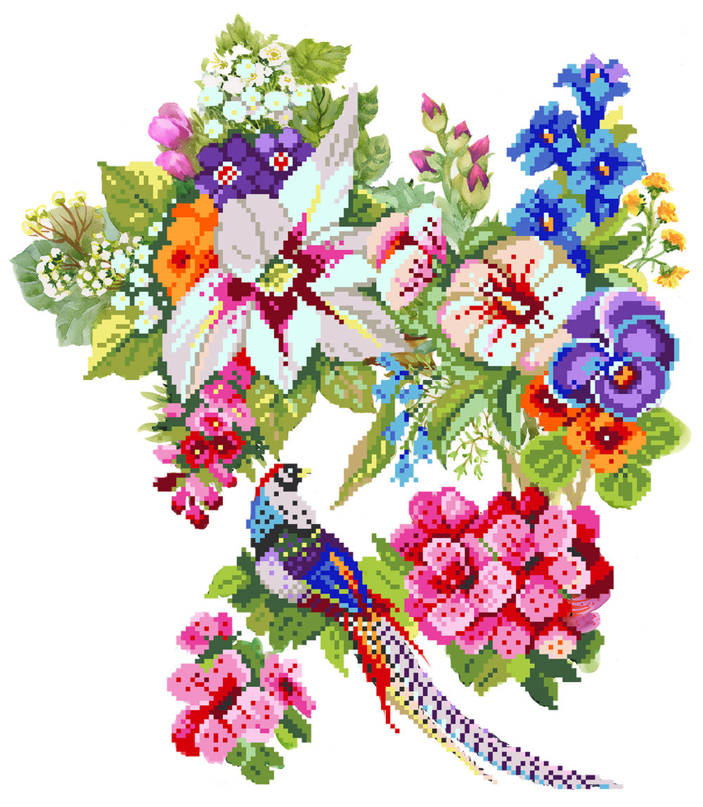 "Этюд с птицей"-4189 ткань с нанесенным рисунком