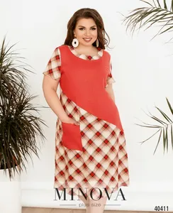 Платье 435-коралловая-клетка Minova