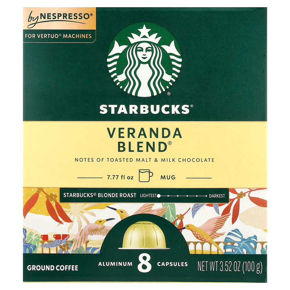 Starbucks, Nespresso®, Veranda Blend®, молотый, светлая обжарка, 8 алюминиевых капсул, 100 г (3,52 унции)