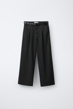 ZARA БРЮКИ WIDE LEG В ТОНКУЮ ПОЛОСКУ С БЛЕСКОМ, АНТРАЦИТОВО-СЕРЫЙ