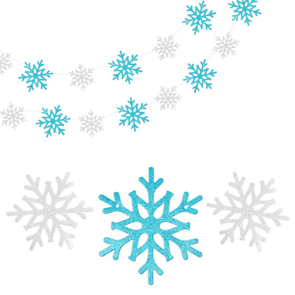 Гирлянда-подвеска Снежинки, Серебро/Голубой, с блестками, 300 см, 10 см*9 шт, 1 упак.