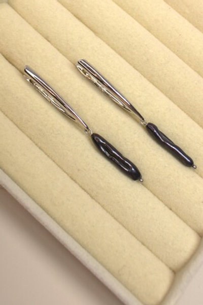 Серьги бижутерия с натуральным черным жемчугом «Чёрная орхидея»