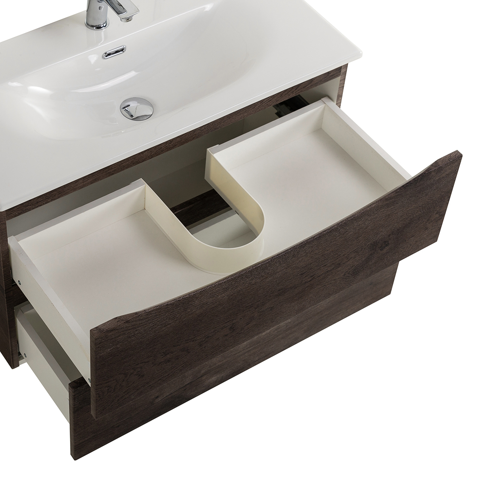 Тумба с раковиной подвесная BelBagno MARINO-CER-MINI-900-2C-SO-RNG-P Rovere Nature Grigio, раковина белая BB-8099-3-90