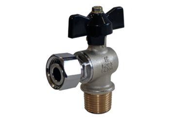 Кран шаровой с накидной гайкой угловой, НР/накидная гайка, ручка бабочка 3/4x3/4