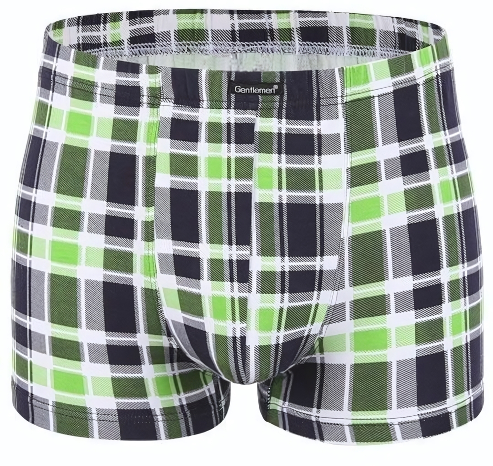 Мужские хлопковые трусы-боксеры в клетку (Размер: L) (Цвет: зеленый с черным)