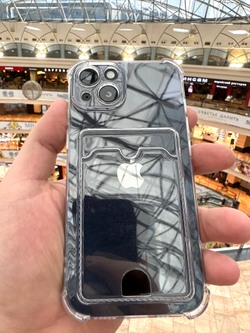 Чехол на iPhone 13 / с карманом для карт и защитой углов / прозрачный