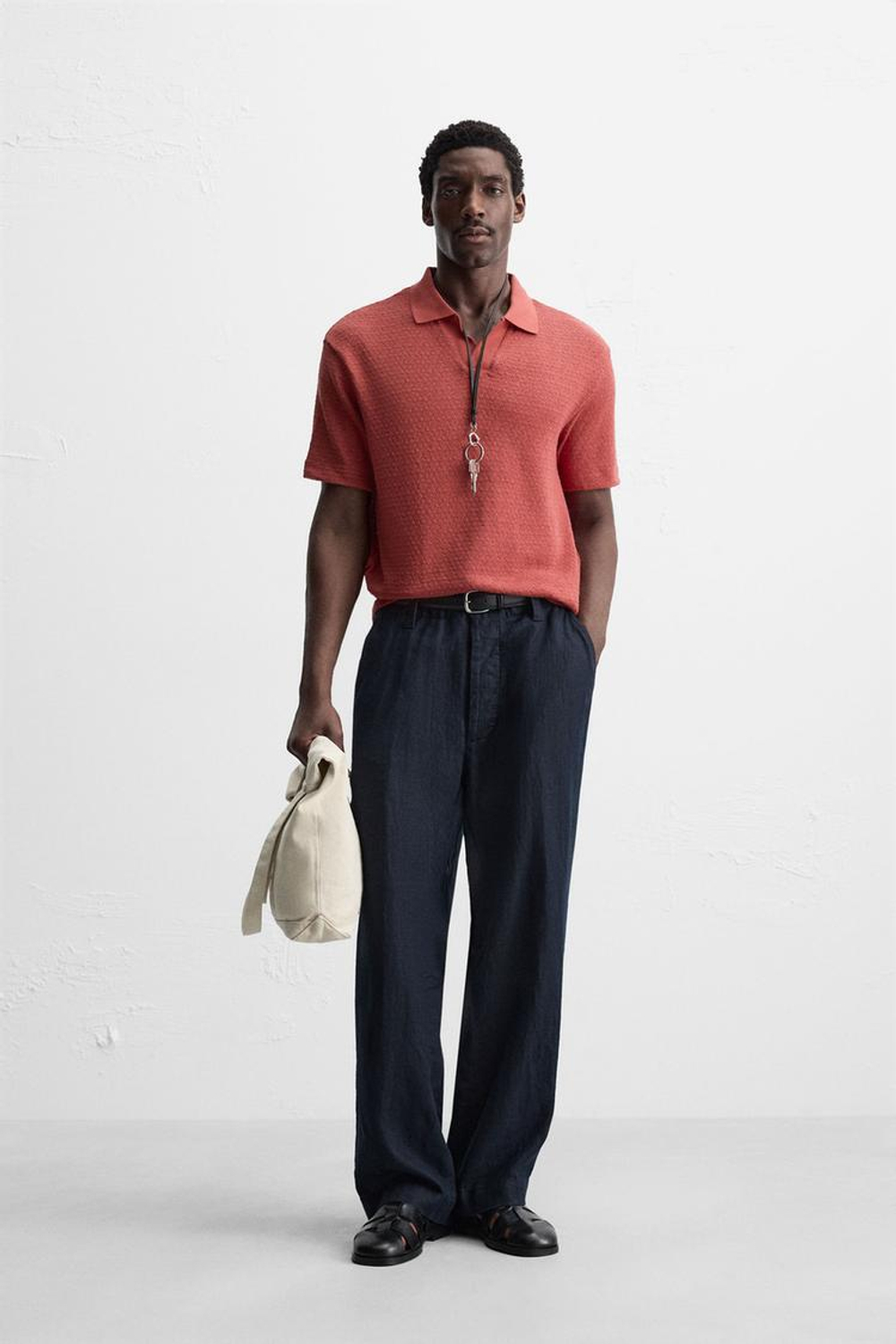 ZARA ПОЛО С ГЕОМЕТРИЧЕСКИМ УЗОРОМ, МЯГКИЙ КРАСНЫЙ