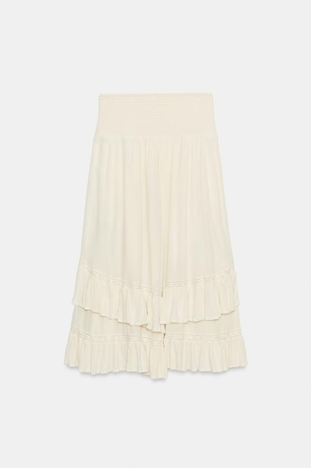 ZARA ЮБКА МИДИ С ВОЛАНАМИ, БЕЖЕВЫЙ