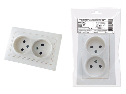 Розетка 2-я 2P белая Таймыр 10А (пром. упак, бакелит. основание) 250В TDM