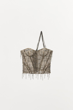 ZARA КОРСЕТ С ПАЙЕТКАМИ И БУСИНАМИ, СЕРЕБРИСТЫЙ