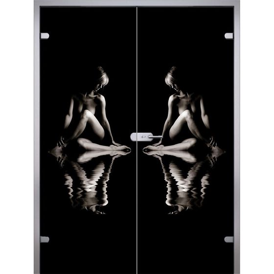 Распашная двустворчатая стеклянная Акма Woman триплекс фотопечать