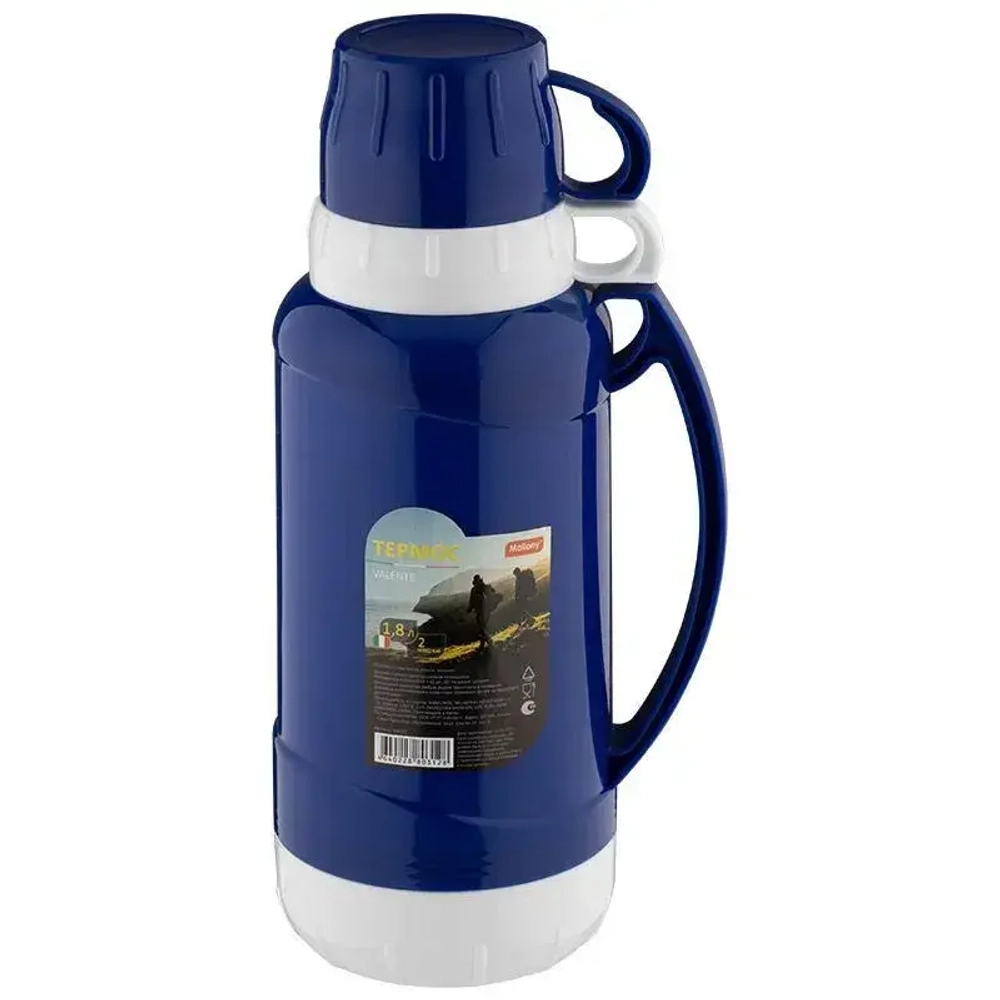 Термос в пластиковом корпусе со стеклянной колбой VALENTE, 1,8 л, (2 чашки)