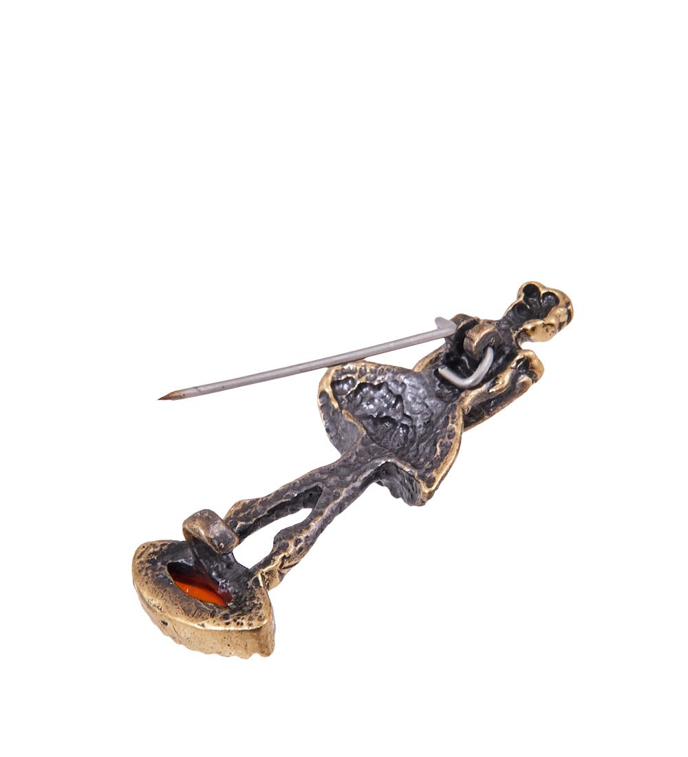 AM-3821 Брошь «Балерина с Цветами» (латунь, янтарь)