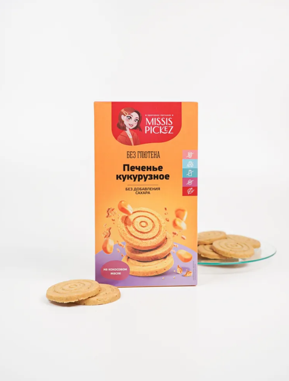 Печенье Кукурузное песочное, БЕЗ САХАРА И БЕЗ ГЛЮТЕНА, Missis Pickez, 100 г