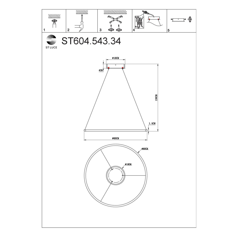 ST604.543.34 Светильник подвесной ST-Luce Белый/Белый LED 1*34W 4000K