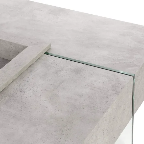 Журнальный стол Beton 119х119 см, стекло закалённое, фибробетон
