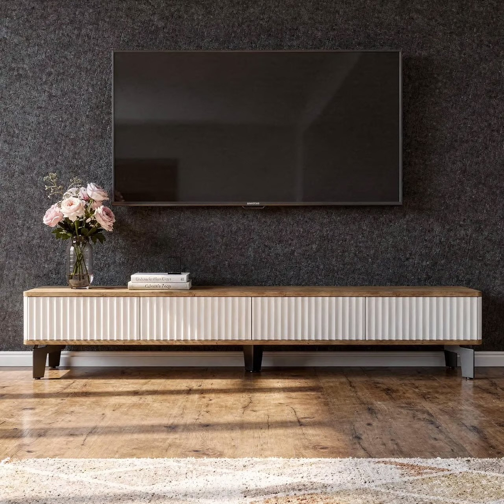 Тумба под телевизор на ножках ROYAL 5027 эко (Дуб Веллингтон-Черный)