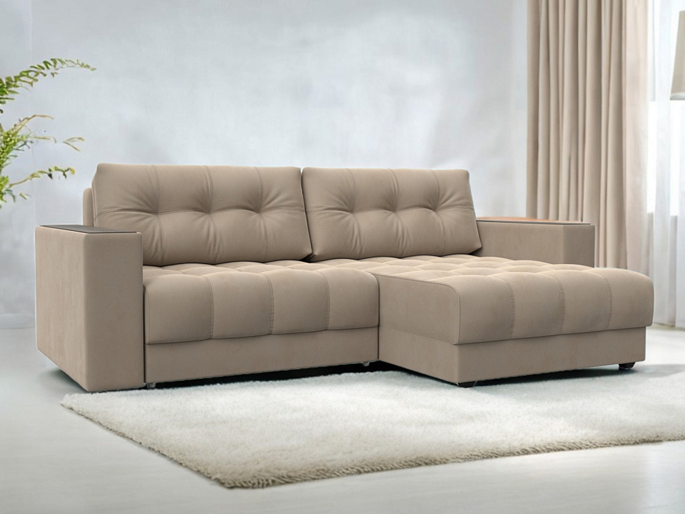 Диван угловой с декором Лига-049 НПБ, SEVEN 729 ВЕЛЮР бежевый