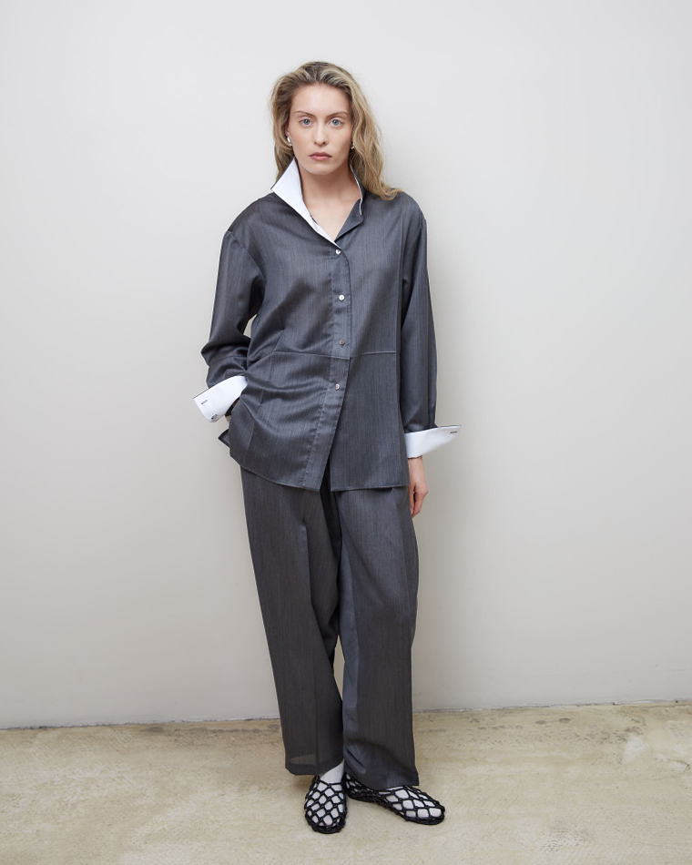 Рубашка из шерсти и шелка серый