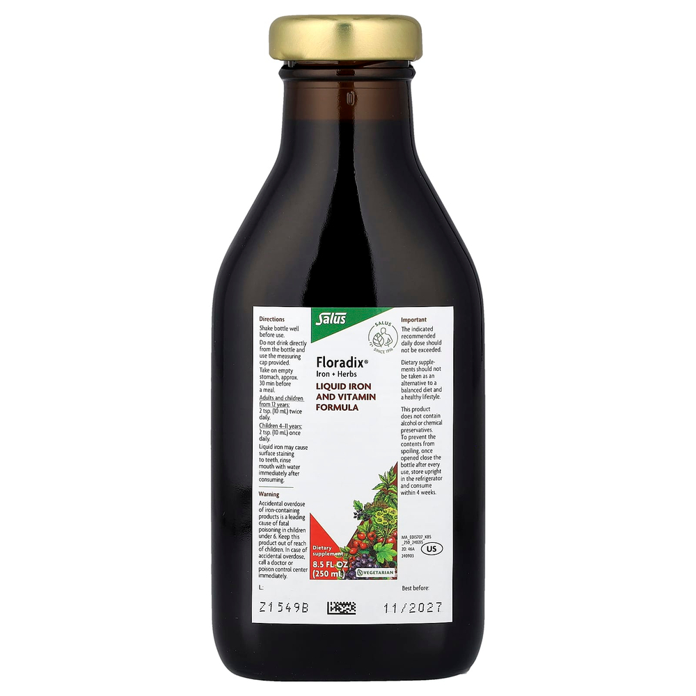 Floradix, Floradix®, железо и травы, жидкая формула с железом и витаминами, 250 мл (8,5 жидк. Унции)