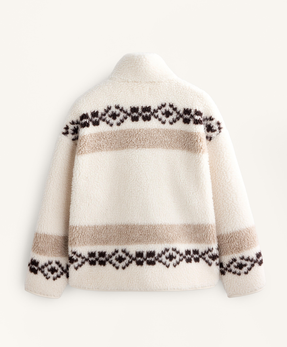 Oysho Куртка из искусственной овчины с оленями и высоким воротником, экрю