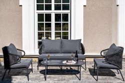 "Милан" лаунж-зона 4-местная плетеная из роупа (веревки), каркас алюминиевый темно-серый, роуп темно-серый