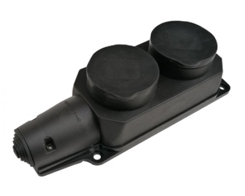 Розетка двухместная с защитными крышками каучуковая 230В, 2P+PE, 16A, IP44