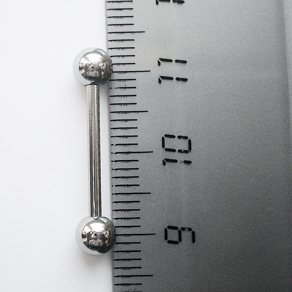 Штанга 16 мм для пирсинга языка, толщина 1,6 мм, диаметр шариков 5 мм. Медицинская сталь
