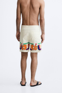 ZARA ПЛАВКИ С ЦВЕТОЧНЫМ ПРИНТОМ, ЭКРЮ