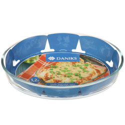 Форма для выпечки стекло, 34.9х24.6х6.6 см, 3.2 л, овал, с крыш, Daniks, HSAP32LT