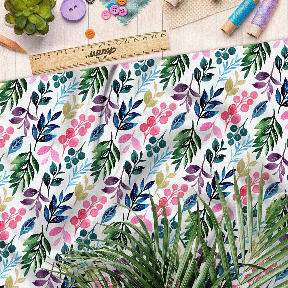 Ткань бязь ягодки и листочки